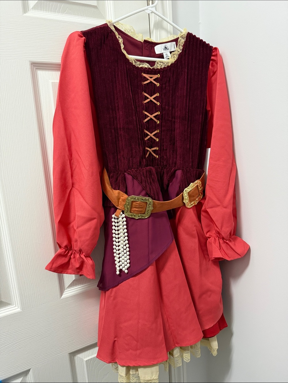 Girls Disney Burgundy & Red Pirate Costume Dress with Decorative Belt